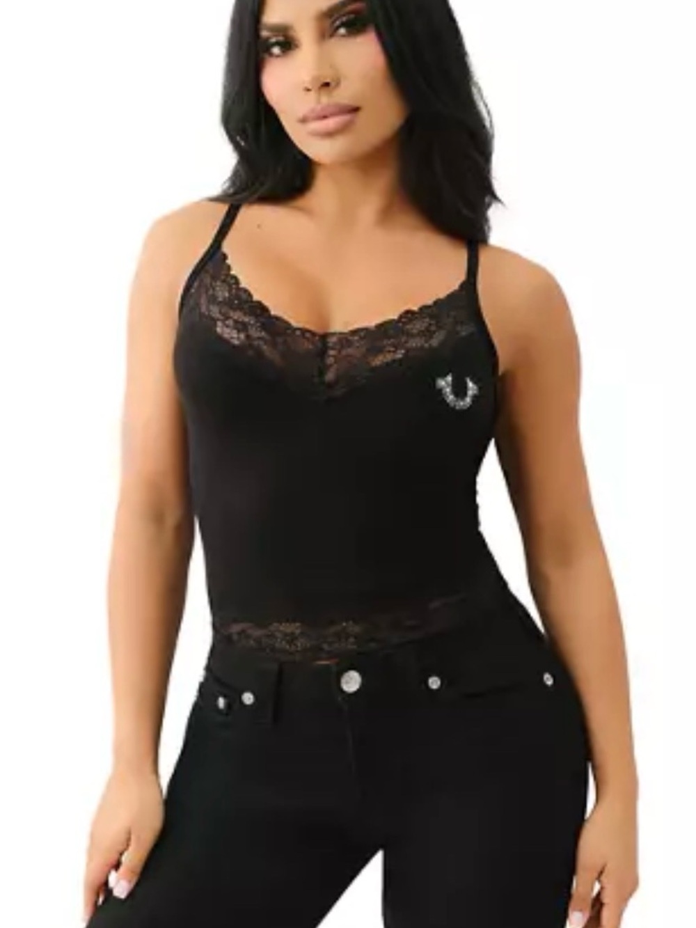 True Religion Lace Crystal Horseshoe Camisole Top size L